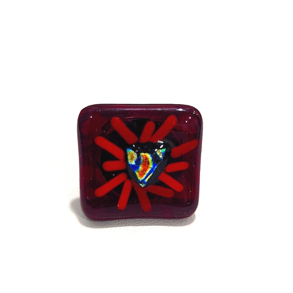 Artisan Handmade large glass statement ring with dichroic glass center - Picture 2 of 3